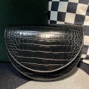 Black faux crocodile clutch